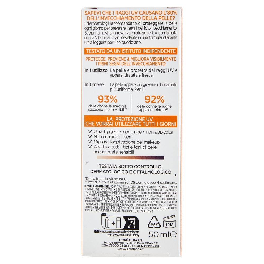 L'Oréal Paris Revitalift Clinical Fluido Anti-UV SPF50+ con Vitamina C Antiossidante 50 ml